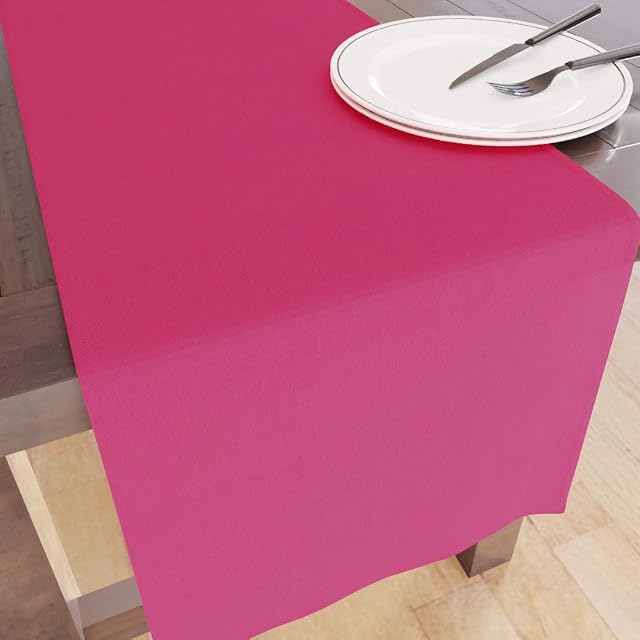 Encasa 100% Cotton Table Runner For 4 seater With Hot Pink Solid Color & Size Large 32x150 cm For Dinning Table Fall Decoration, Halloween & Christmas Festivals - Machine Washable