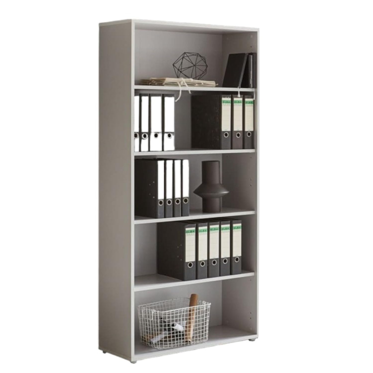 Schrankwand Office Edition abschliessbarer Aktenschrank Büroschrank Lichtgrau/Gold Harbor Oak Set 10