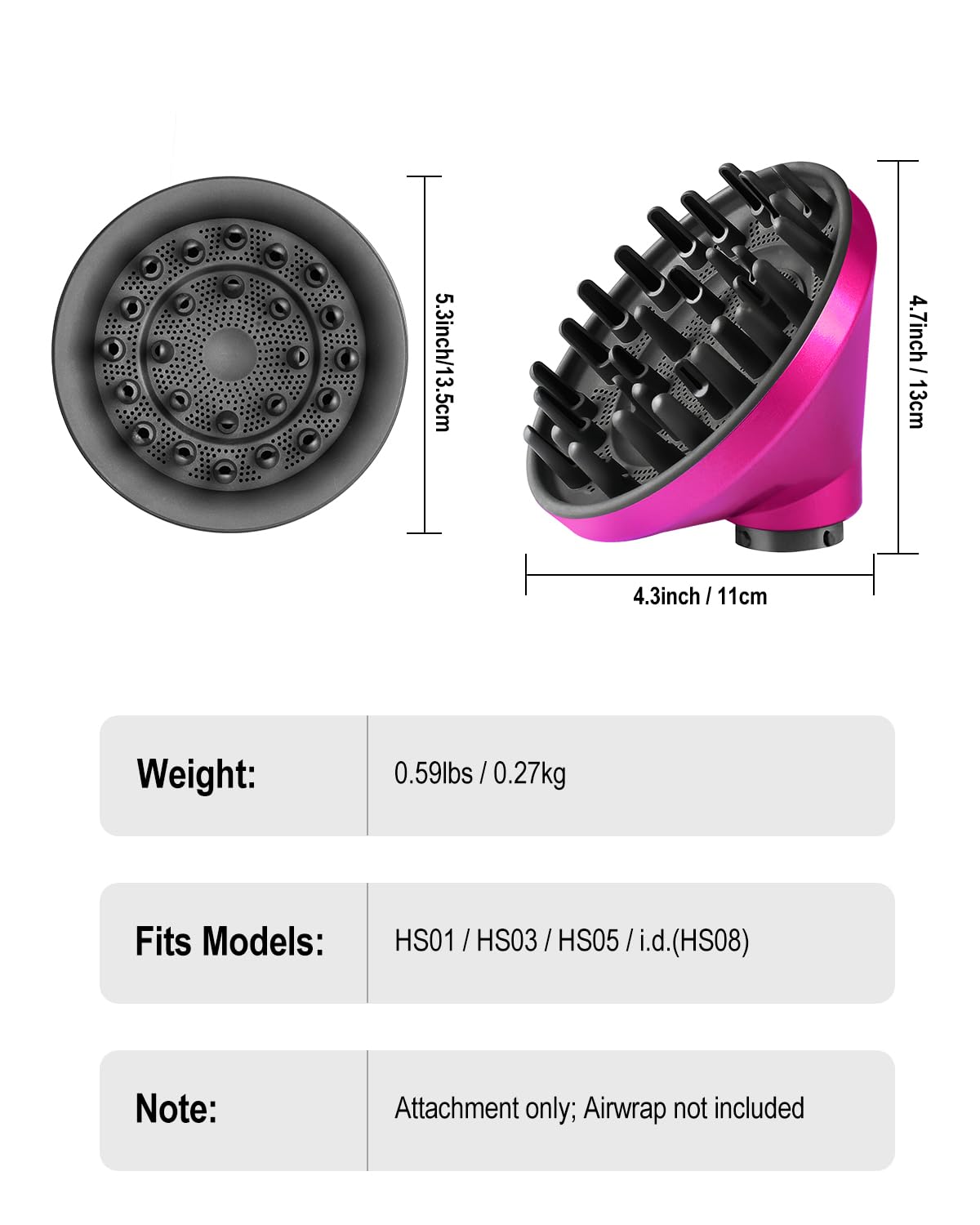 Diffuser attachment compatible with Dyson Airwrap Multi-Styler, Fast Drying, Volumizing, match HS01 HS05 i.d. Fuchsia