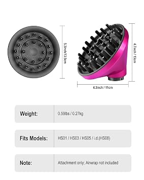 Diffuser attachment compatible with Dyson Airwrap Multi-Styler, Fast Drying, Volumizing, match HS01 HS05 i.d. Fuchsia