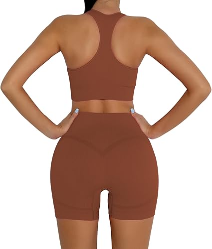 Miniatura 2 de DADAB Conjuntos de entrenamiento de dos piezas para mujer, ropa para gimnasio, yoga, top deportivo sin costuras con espalda nadadora, camisetas sin