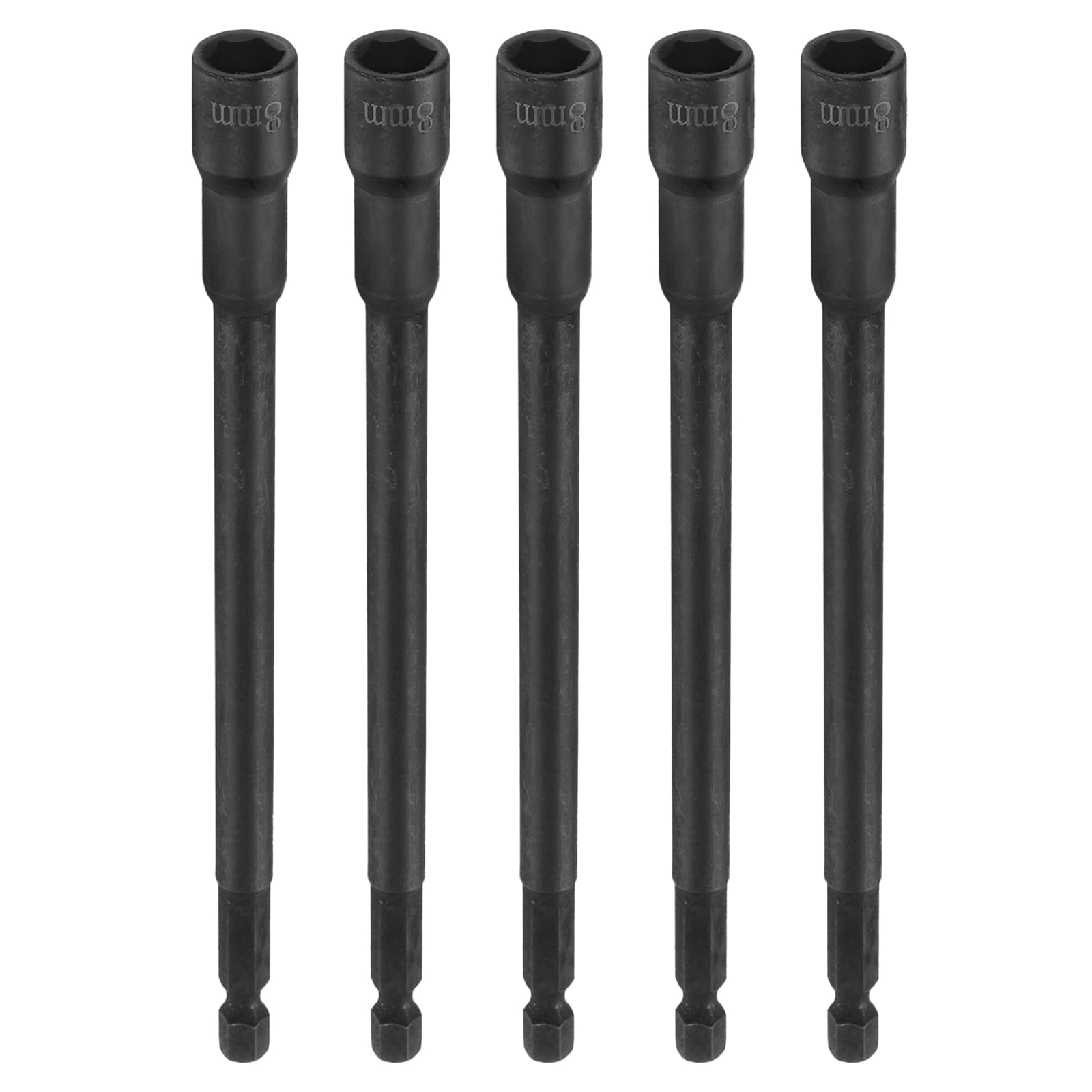 sourcing map 5pcs Hex Nut Driver Drill Bit 8mm Metric 6-Point Socket 1/4" Hex Shank Magnetic Setter CR-V Steel Bolt Sockets for Power Drills Impact Drivers, 5.91" (150mm) Long