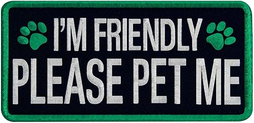 TailWag Planet Service Dog I'm Friendly Please Pet Me Parche Bordado Chaleco/Arneses Insignia de Gancho y Bucle Emblema