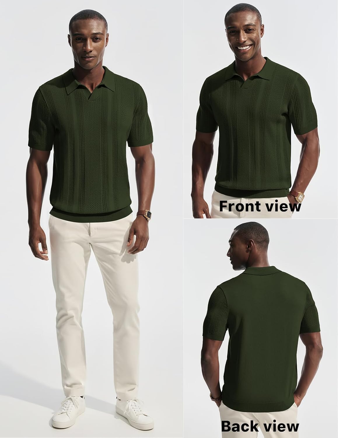 PJ PAUL JONES Mens Polo Shirts Short Sleeve V Neck Knit Shirt Casual Golf Polos - Image 2