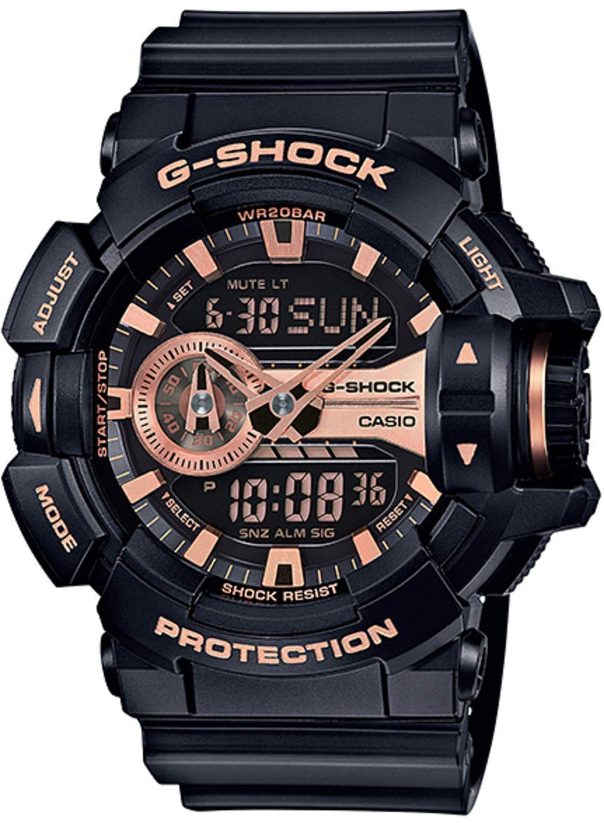 XL G-Shock Quartz Sport Watch with Plastic Strap, 18.3 (Model: GA-400GB-1A4) Black/Rose Gold