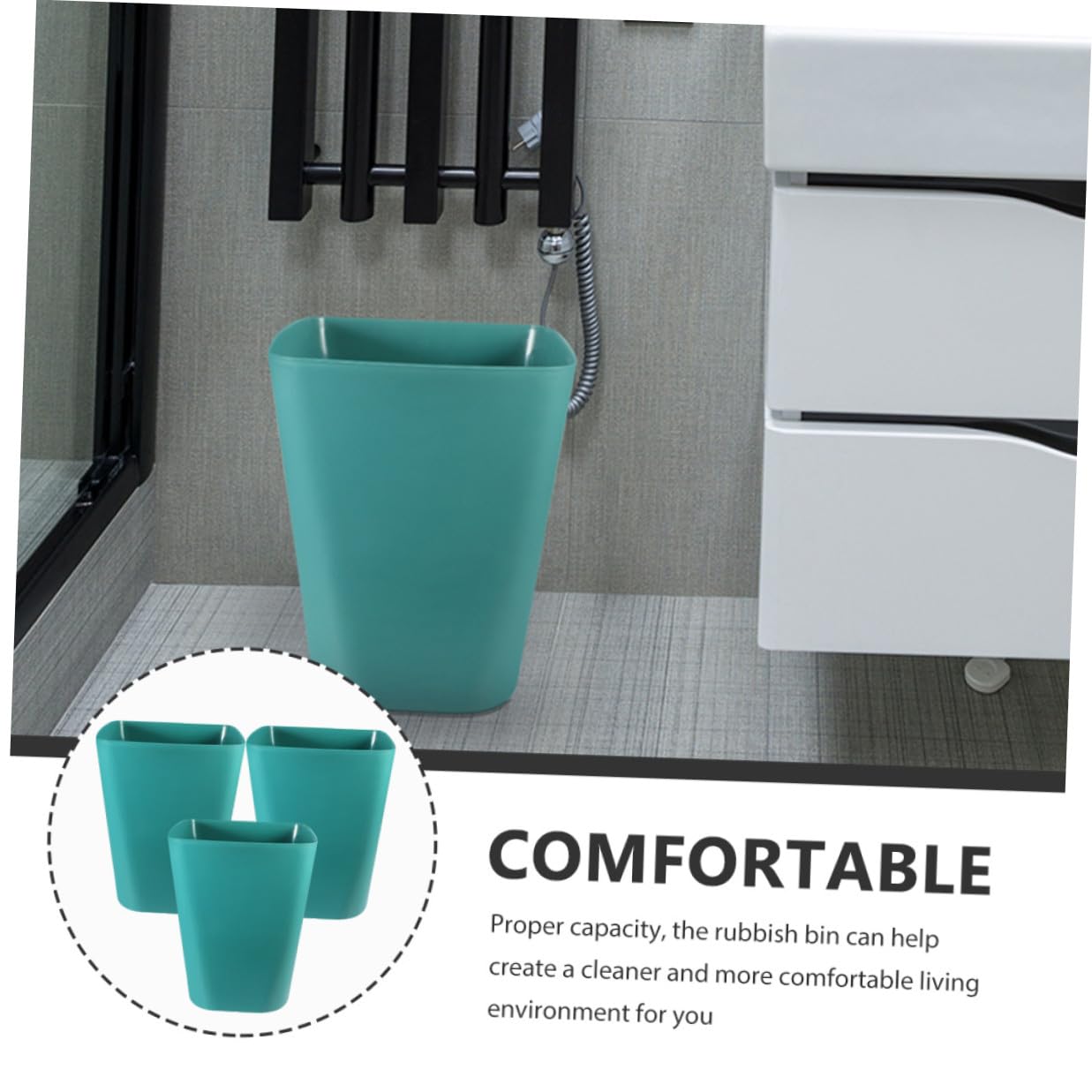 SHINEOFI 3pcs Outdoor Small Plastic Wastebasket Bin Blue Square Large Opening Garbage Can for Office Home Garden Storage and Organization