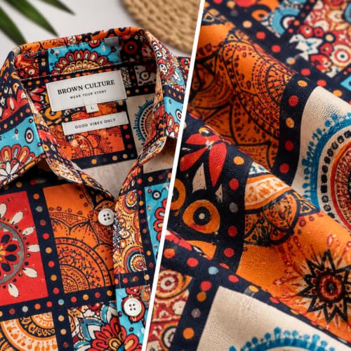 Image of BROWN CULTURE Printed Shirts for Men | Half Sleeve Shirt for Men's | Cotton Half Sleeve | Cotton Blend Shirts for Men | Casual Printed Shirt | Stylish Everyday Wear