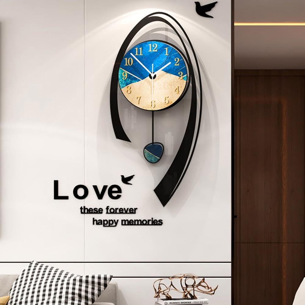 homary 24.8" Modern Wall Clock Acrylic Non Ticking Pendulum Wall Clocks Battery Operated Multi-Color Decorative Clocks for Living Room Bedroom Kitchen