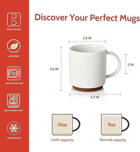 Miniatura 14 de Sweese Tazas de café apilables, tazas de porcelana de 10 onzas para bebidas de café especiales, capuchino, café moca, café con leche, té y té, juego