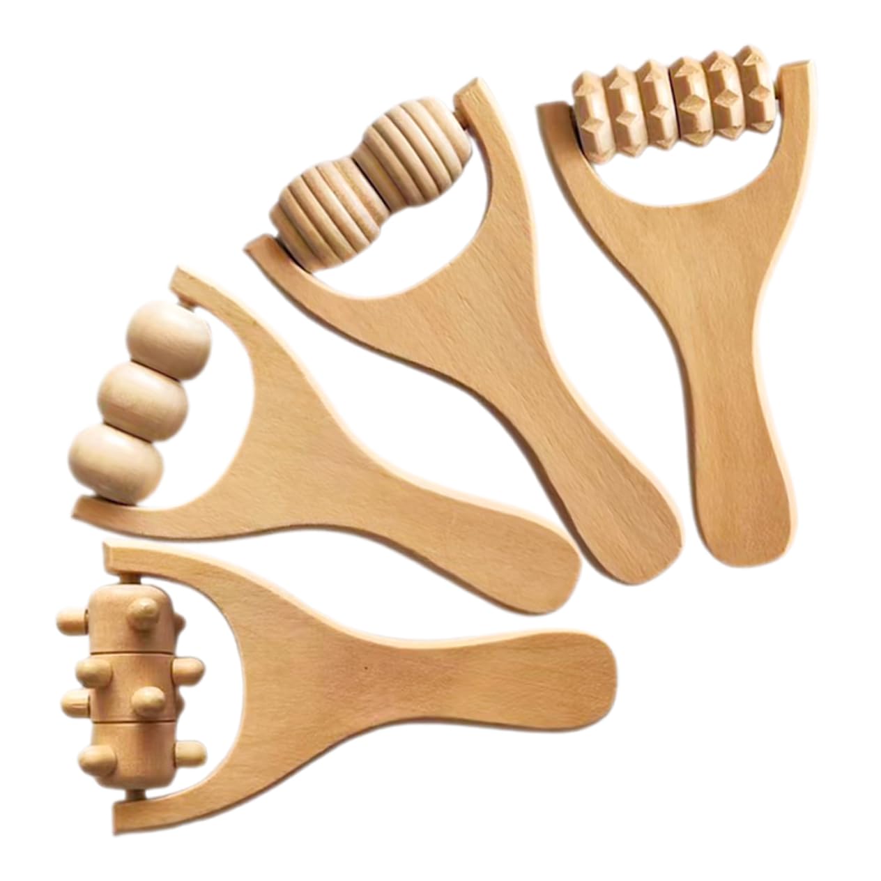 FRCOLOR 4-Piece Hand Massage Tool Kit Ergonomic Wooden Roller for Shoulder Neck Back Acupoint Stimulation Massager for Daily Use
