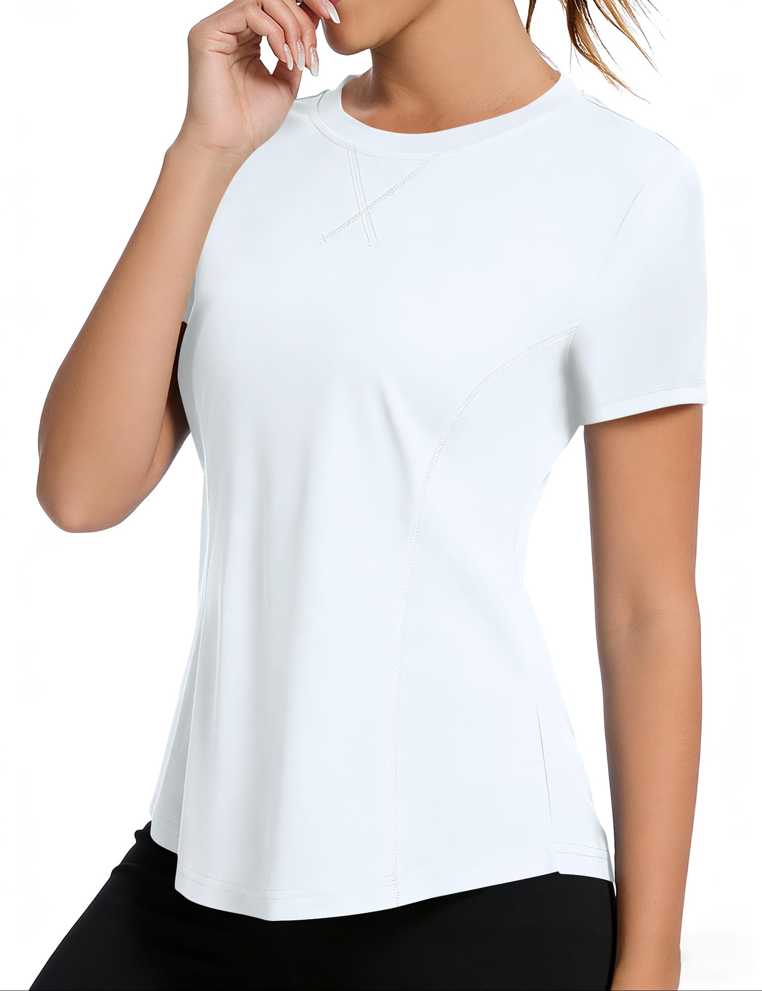 iWoo Sport-Shirt für Damen, kurzärmelig UPF 50+, leicht, atmungsaktiv, schnell trocknend, Outdoor Sportshirt, lockere Passform, Sportoberteil