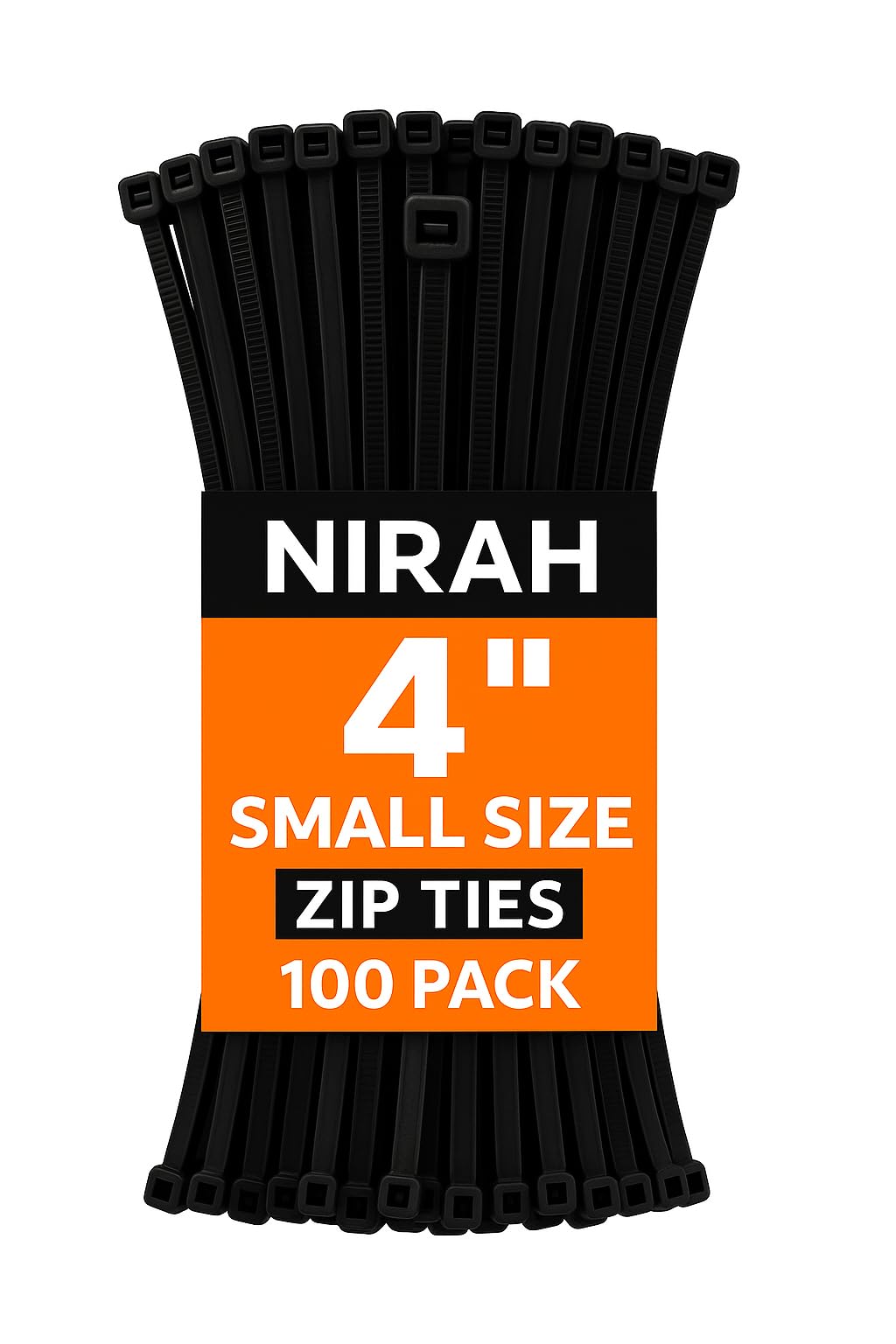 Nirah 4” Small Zip Ties Black – 18 LB Strength, UV-Resistant Nylon 6/6, Small Self-Locking Cable Ties for Electronics, Wire Management, Office, Garden & Everyday Use – 100 Pack