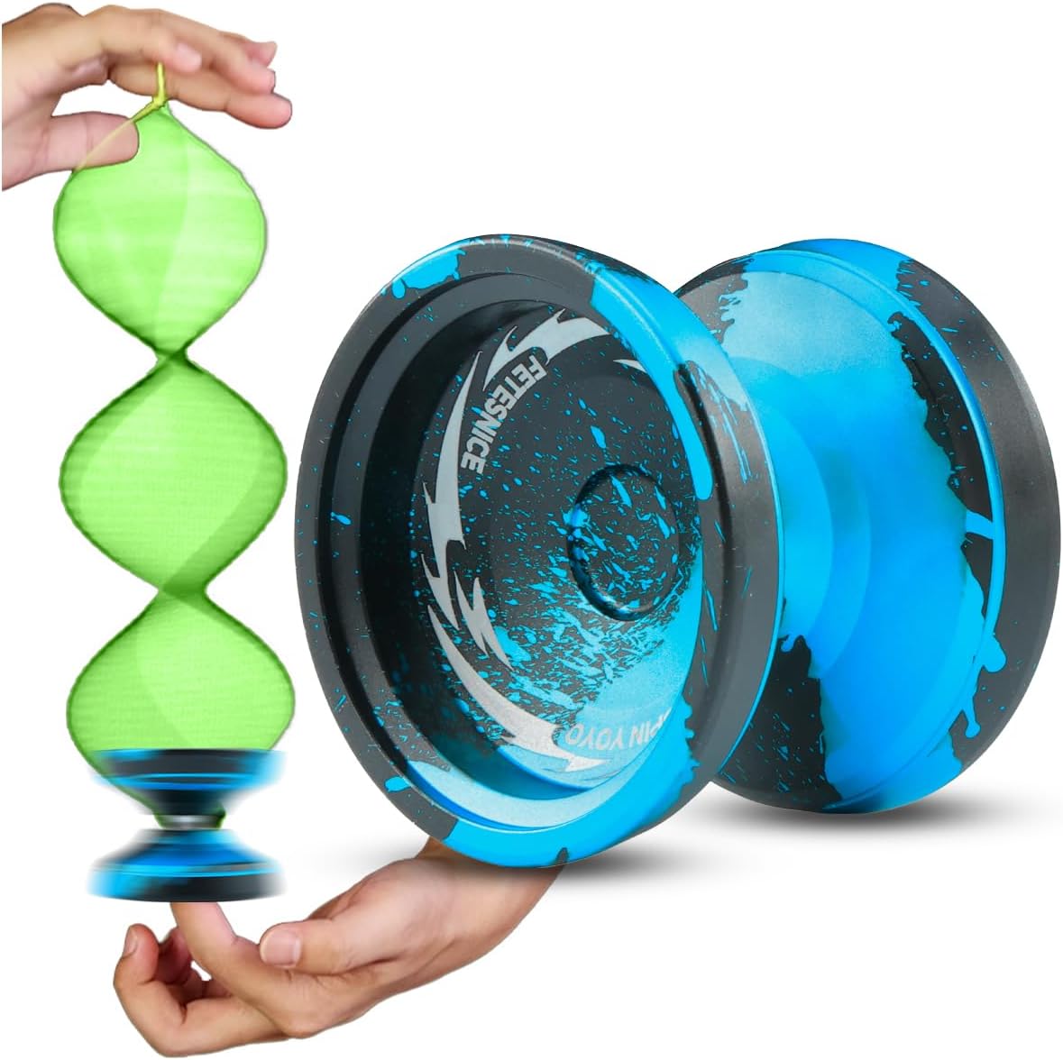 FETESNICE FS23 Yoyo Professional Responsive Yoyo for Kids 8-12, Unresponsive Yo yo for Adults, Dual Function Metal Fingerspin Trick Yo-yos with Yo-yo Strings + Yo-Yo Accessory Kit-Black Blue