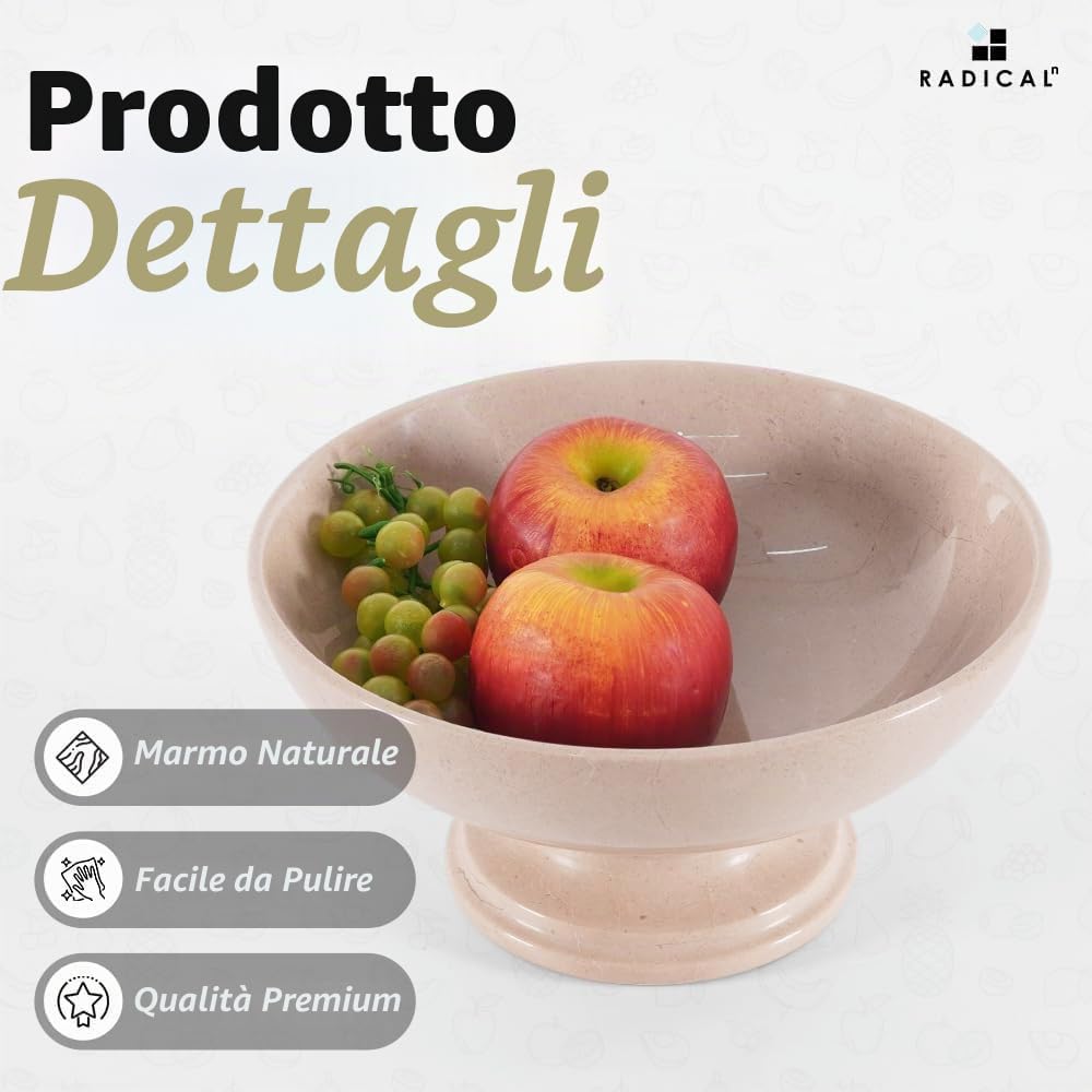 Radicaln Portafrutta in marmo 25,4 x 12,7 cm, verona fatto a mano, per bancone della cucina, piatto di frutta per tavolo da pranzo, accessori da cucina ciotole