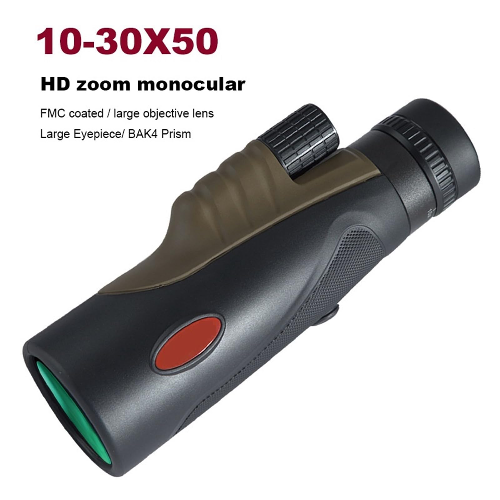 10-30x50 HD Zoom Monokularowy Potężny Teleskop FMC Bak4 Prism Wodoodporna Lornetka Na Zewnątrz Camping Travel Obserwacja Ptaków Mocny Okular I PowięKszenie(Green)