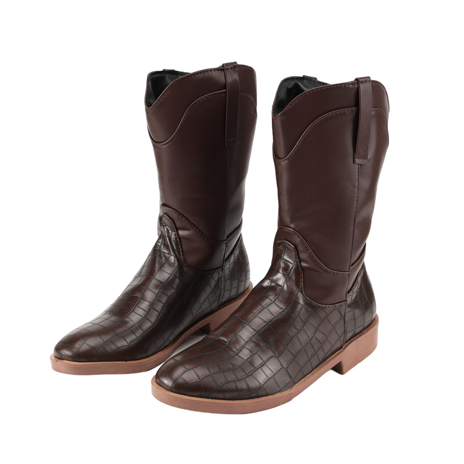 Men Western Cowboy Boots with Leather Grain Upper Short Boots Retro Medieval Pull On Shoes