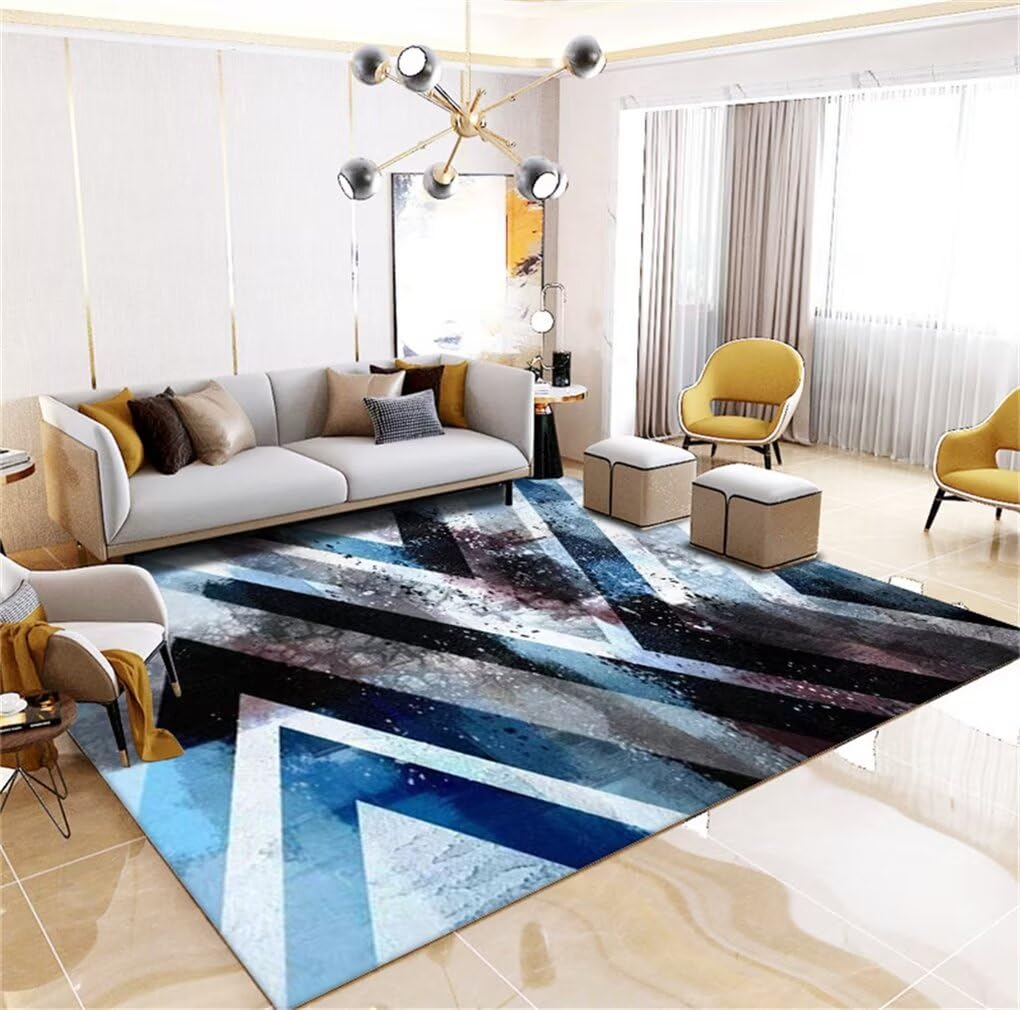 Tapis de chambre 180x250cm bleu géométrique moderne pour salon