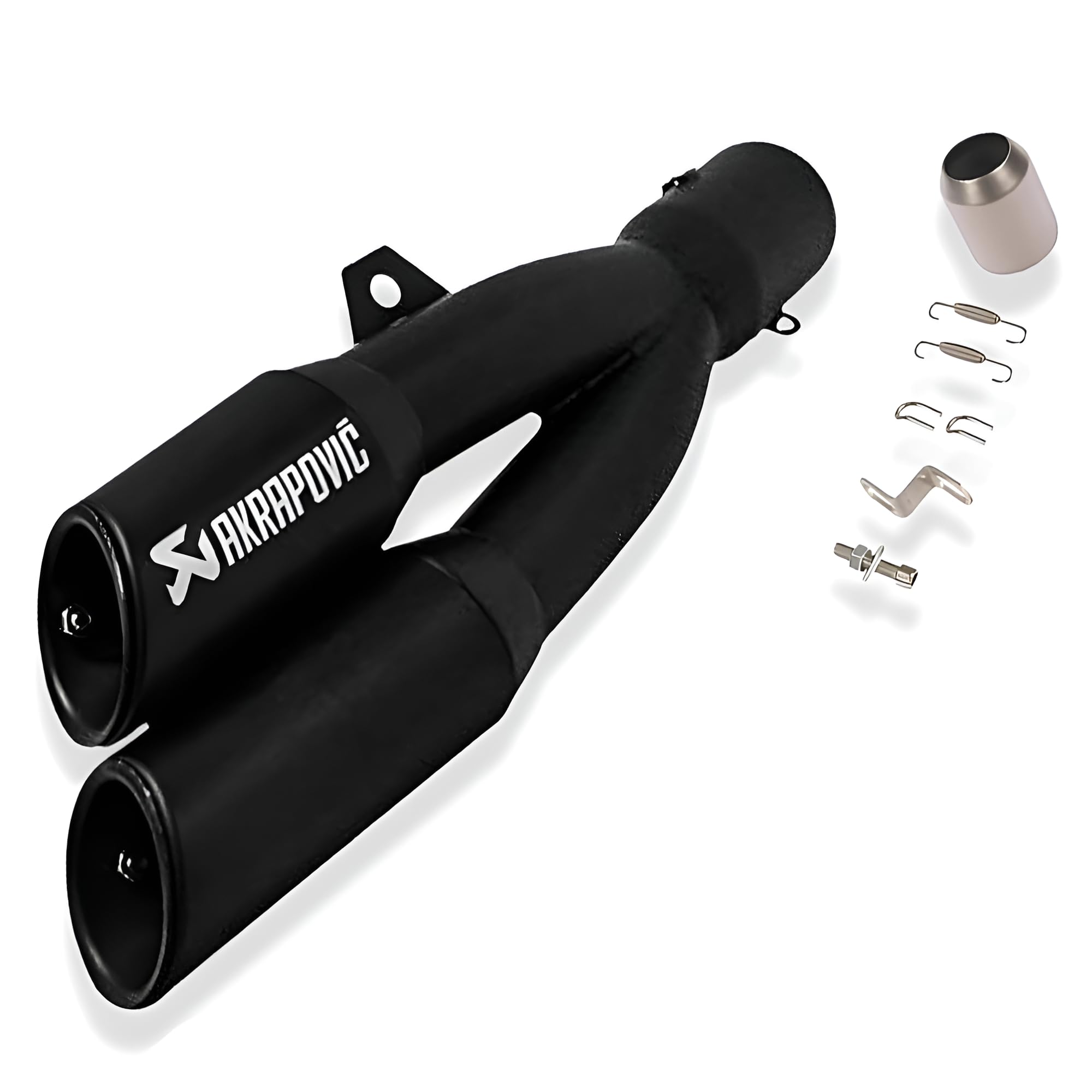 Akrapovic Style Twin Tip Motorcycle Exhaust | Universal Slip-On Tailpipe Silencer for Sport & Street Bikes | Loud Performance Muffler with Fittings Kit (Black)-image-21
