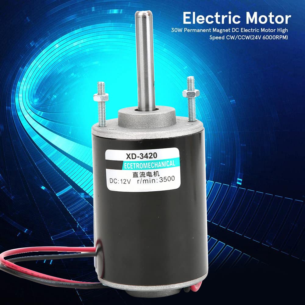 Permanent Magnet DC Gear Motor, High Speed Reversible 30W Electric Motor with Ball Bearings for DIY Generator Projects and Small Machinery 12V 24V 3000RPM 6000RPM