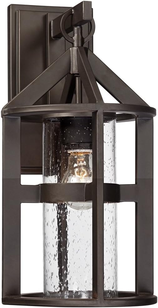 John Timberland Argentine Rustic Farmhouse Outdoor Wall Light Fixture Bronze 17" Clear Seedy Cylinder Glass for Exterior Barn Deck House Porch Yard Patio Outside Garage Front Door Garden Home
