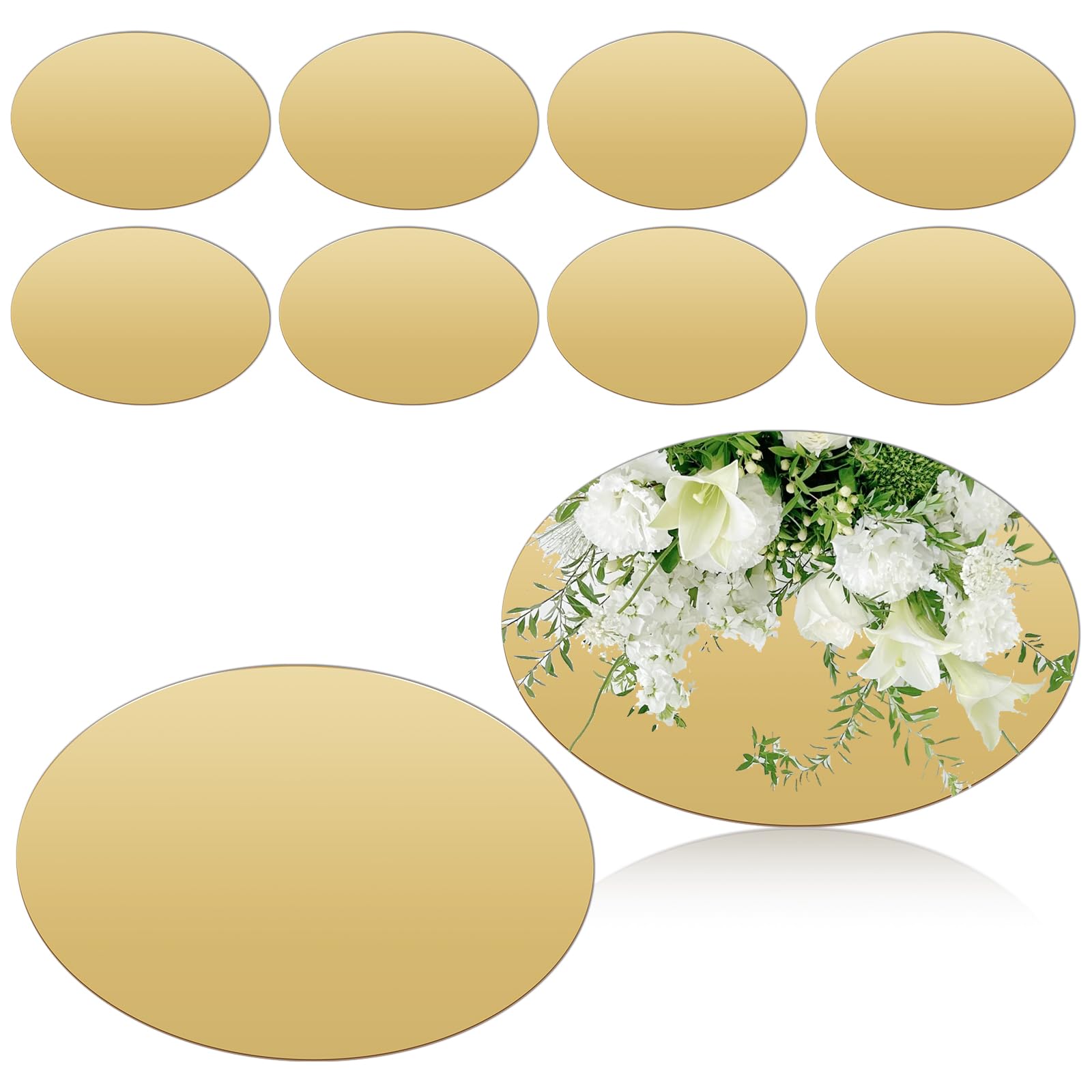 DJAPWPX 10Pcs Round Mirror Plate 7.87 Inch Acrylic Circle Mirror Tray Circle Mirror Candle Plate Self Adhesive Mirror Sticker Mirror Wall Sticker Décor for Table Centerpiece Coffee Table(Golden,10)