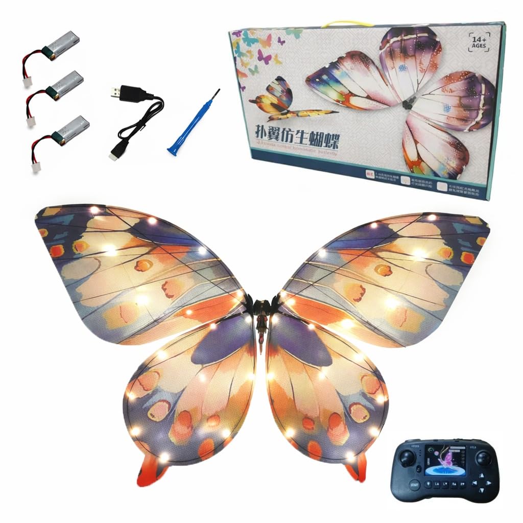 RC Bionic Butterfly Sensorgestützte Ornithopter-Drohne 2.4G RC-Flugzeug fliegendes Insektenspielzeug handgefertigt mit LED-Beleuchtung 3 Akkus geeignet für Anfänger und Erwachsene(Colored)