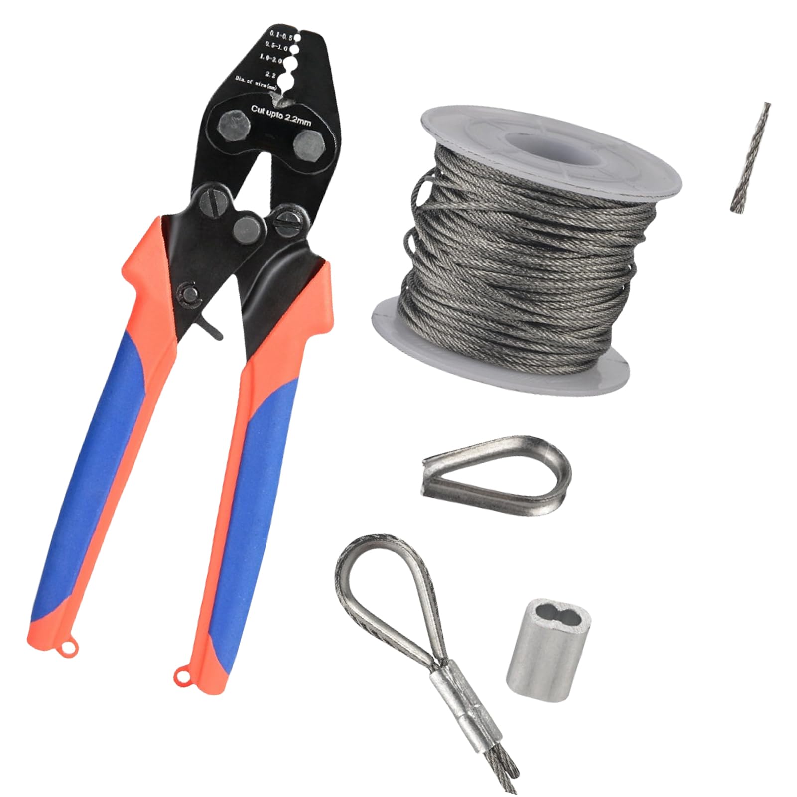 Wire Rope Crimping Tool Cable Swaging Crimper and Aluminum Crimping Ring Sleeve for Fishing Line Up to 2.2mm Pliers Aluminum Ring Sleeve