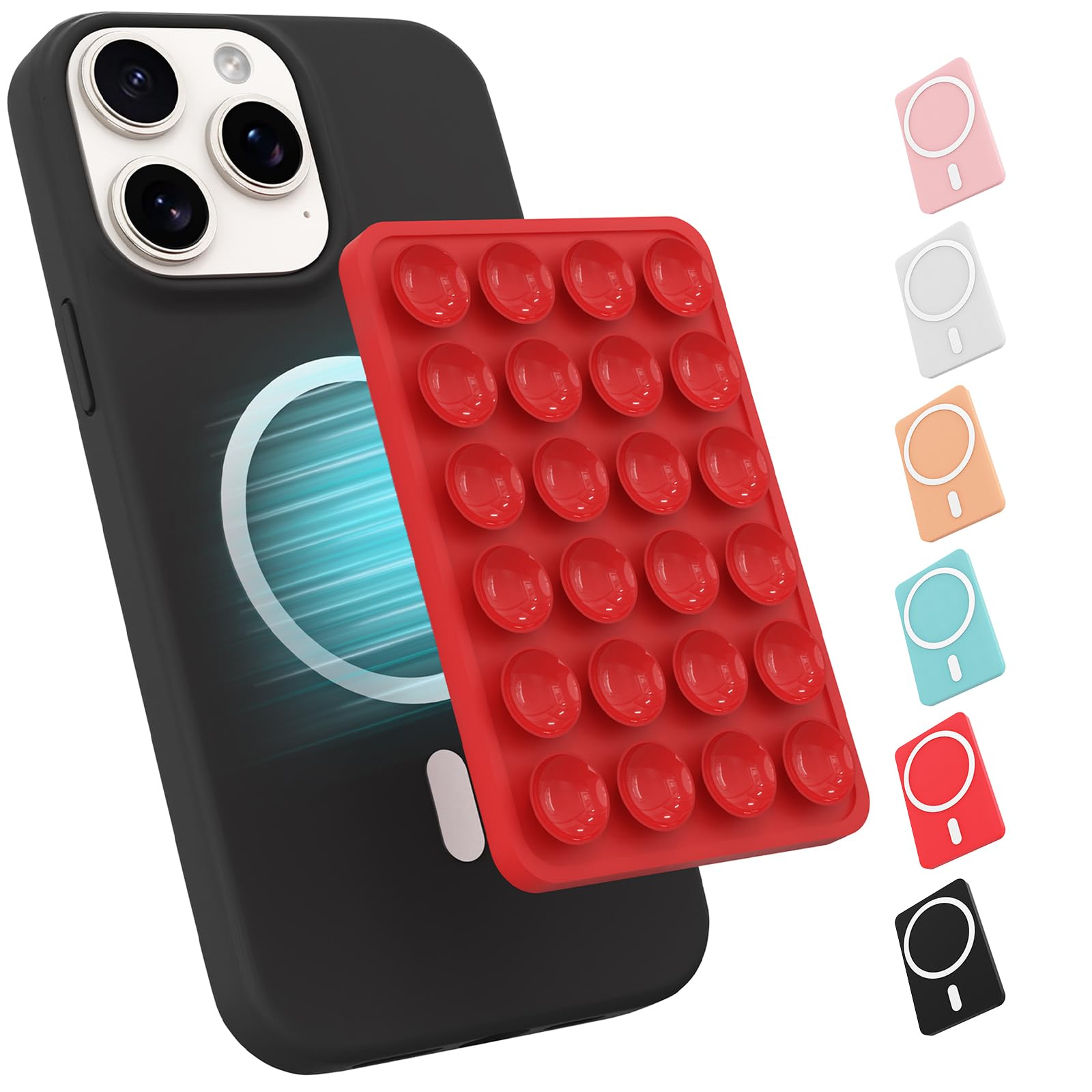 Magnetic Suction Phone Mount for MagSafe Case,Silicone Sticky (Red)