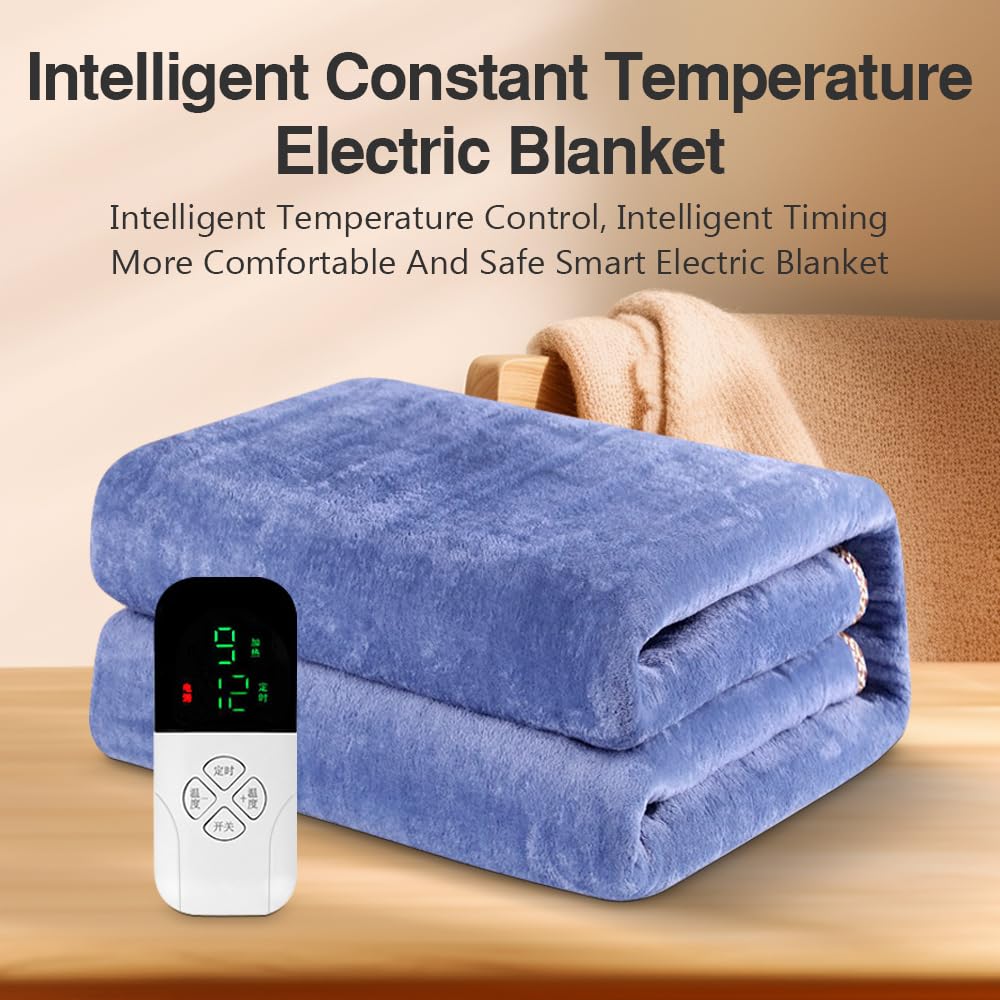 Generico Scialle Riscaldato Elettrico,Coperta Termica Singo Coperta elettrica da 220 V con Interruttore Intelligente, termocoperta di Sicurezza Spessa, Materasso in Flanella Calda(Blue,90x180cm)