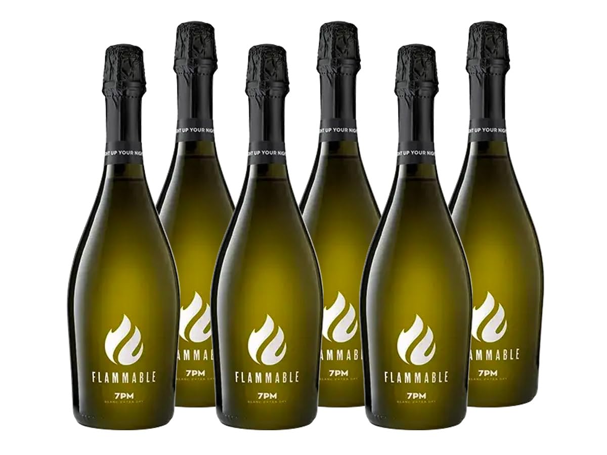 Giordano – BOX 7PM “FLAMMABLE” – 6 Bottiglie di Spumante Bianco Extra Dry Edizione Speciale, Etichetta Luminescente per Brindisi Spettacolari – Formato 75 cl