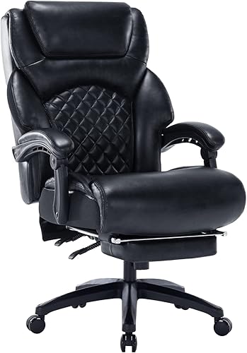 Sumeimics Silla de oficina grande y alta silla ejecutiva tapizada de piel artificial silla de oficina reclinable con reposapiés con brazos y ruedas