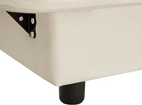 Miniatura 139 de Base de cama flotante tamaño Queen con luces LED y carga USB, marco de cama LED de plataforma tapizada moderna, no necesita somier (blanco-1)