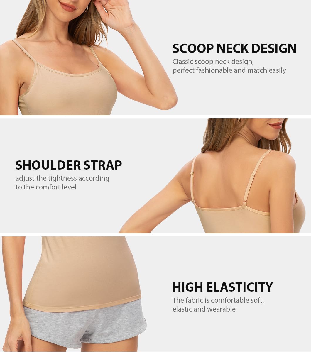 Accbiety 4 camisetas básicas para mujer, camisetas interiores ajustables con tirantes delgados