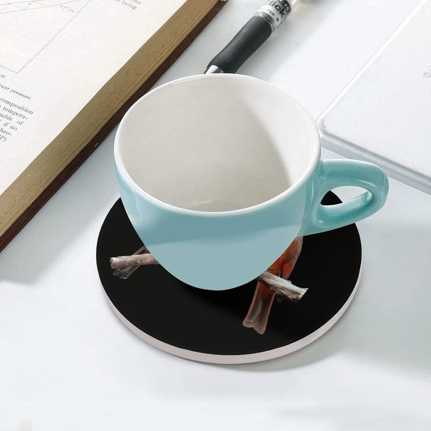 Baltimore Oriole and Cardinal Bird Round Ceramic Coasters Print Drinks Absorbent with Cork Base for Home Decor Gifts 4 Inch