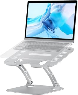 PINKCAT Laptop Stand, Height Adjustable Ventilated Laptop Holder, Laptop Riser Compatible with 10-17'' MacBook, Dell, Lenovo, Samsung, Acer, HUAWEI MateBook Bearing Up to 17 Lbs - Silver