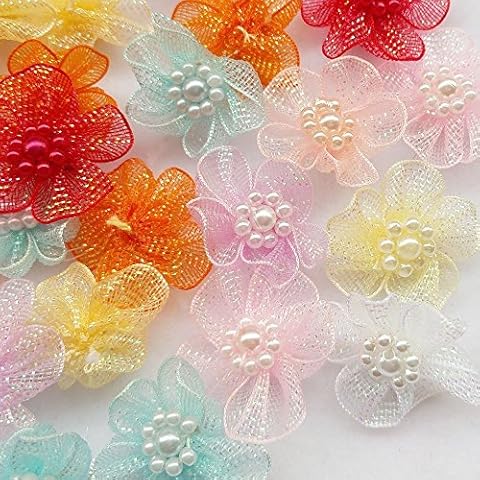 Chenkou Craft 40pcs Organza Ribbon Flowers Cover