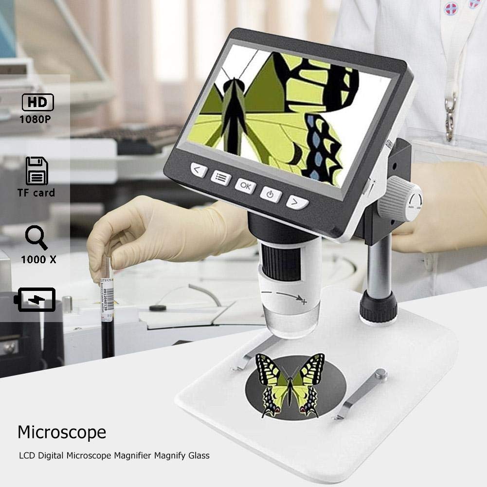 Microscopio Digital LCD Da 4,3 Pollici HD 1000X, Portatile, Da Tavolo, con Lente D'Ingrandimento E Supporto per 10 Lingue.