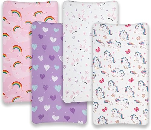 Miniatura 9 de Paquete de 4 sábanas suaves para cuna para colchón de cuna estándar, diseño de arco iris, corazón, lindo poliéster neutro, unisex, juego de sábanas