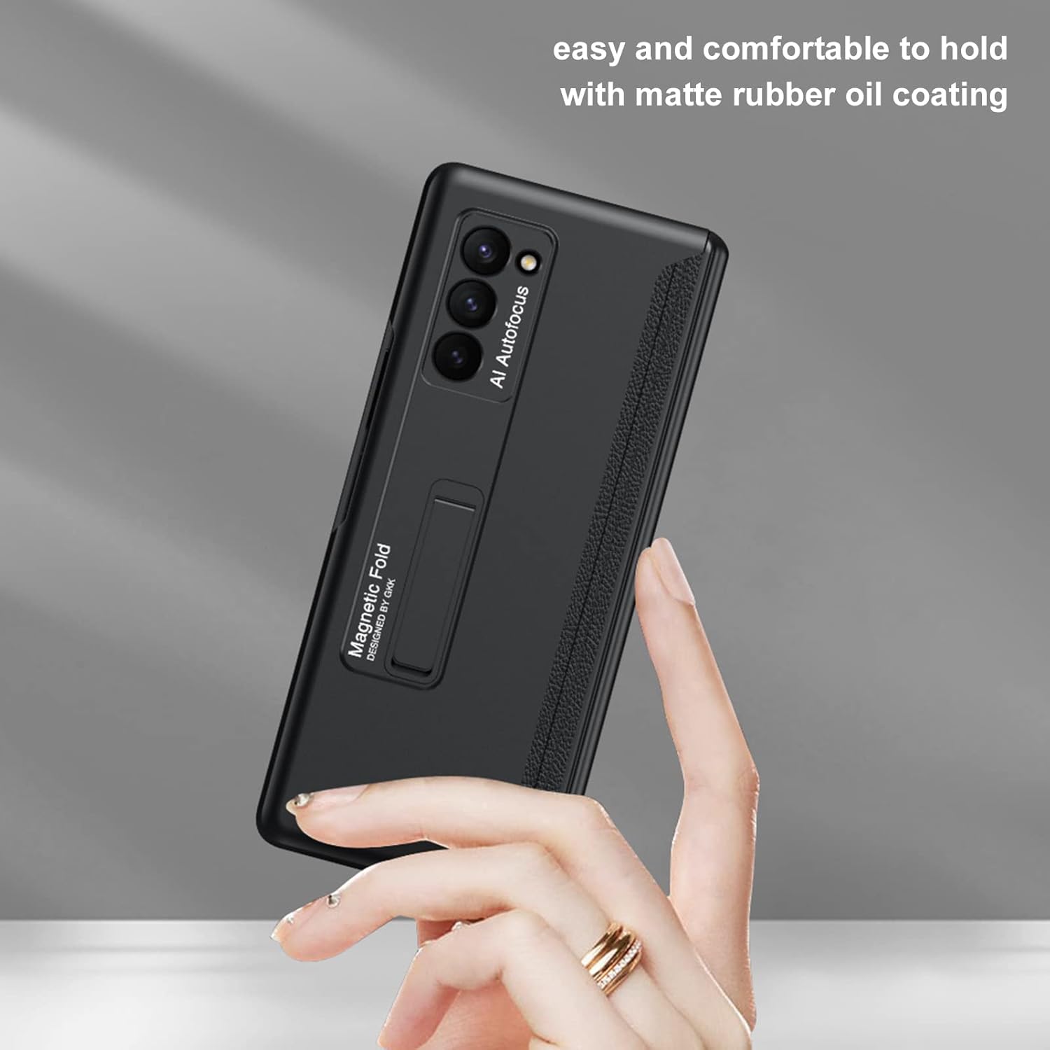 Compatible with Samsung Galaxy Z Fold 2 Case [Magnetic Hinge Protection] [Metal Kickstand] [Lightweight & Slim] [More Screen & Camera Protection] Phone Stand Cover 5G 2020 (Black)