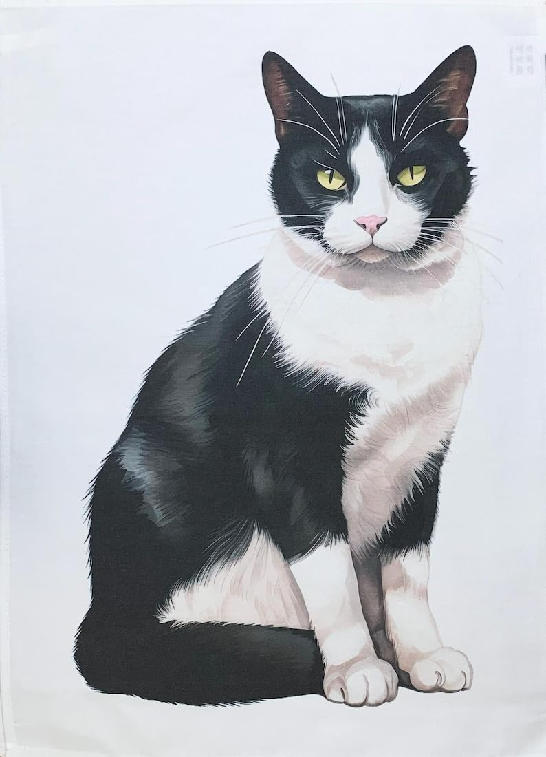 Half A Donkey White Black And Cat Large Cotton Tea Towel