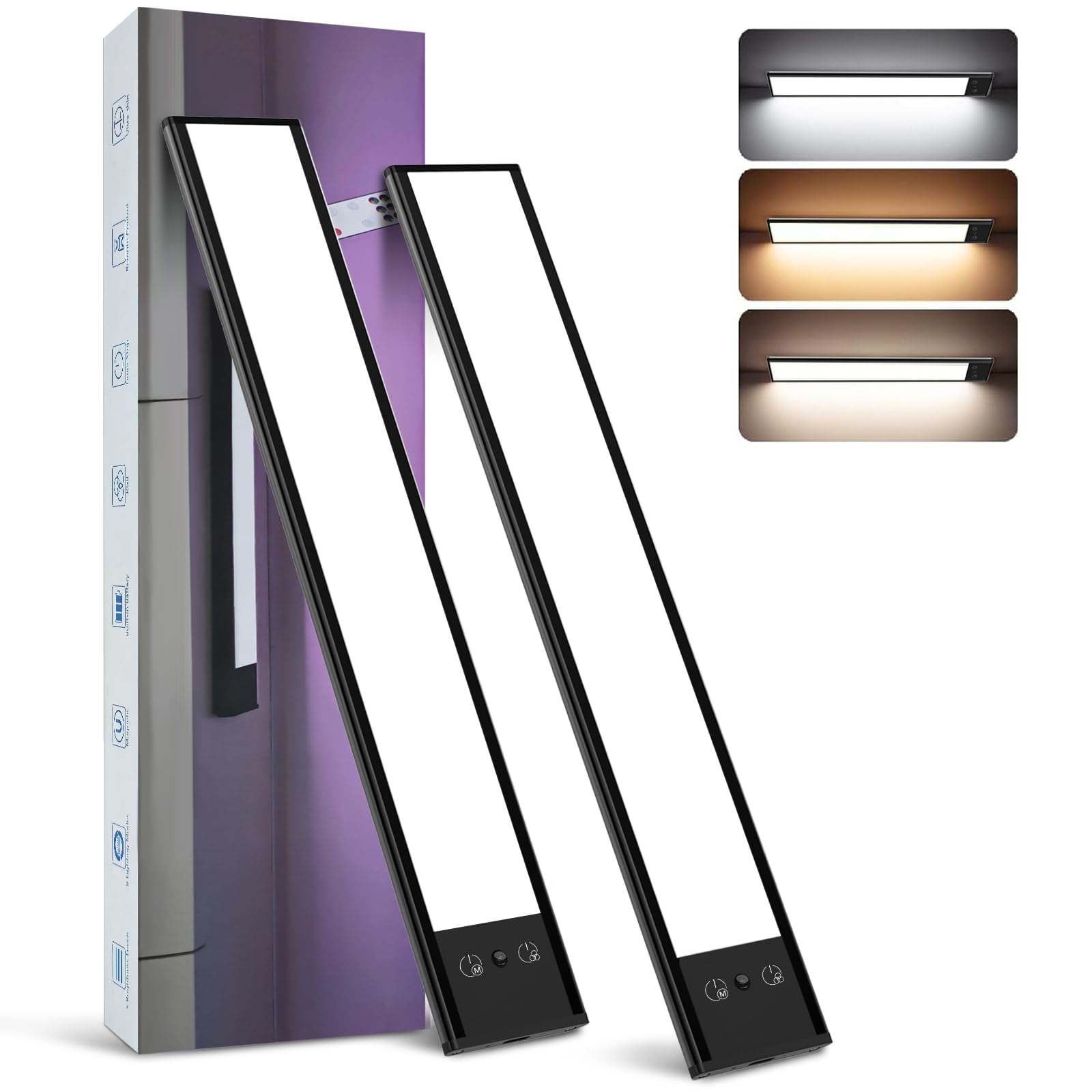 Cabinet Lighting Wireless with Remote Control (2 Pack), 3000mAh, 95 LED Closet Lights Battery Operated, Dimmable and 3 Color Temperature, Rechargeable Magnetic Closet Light for Kitchen, Bedroom(2)