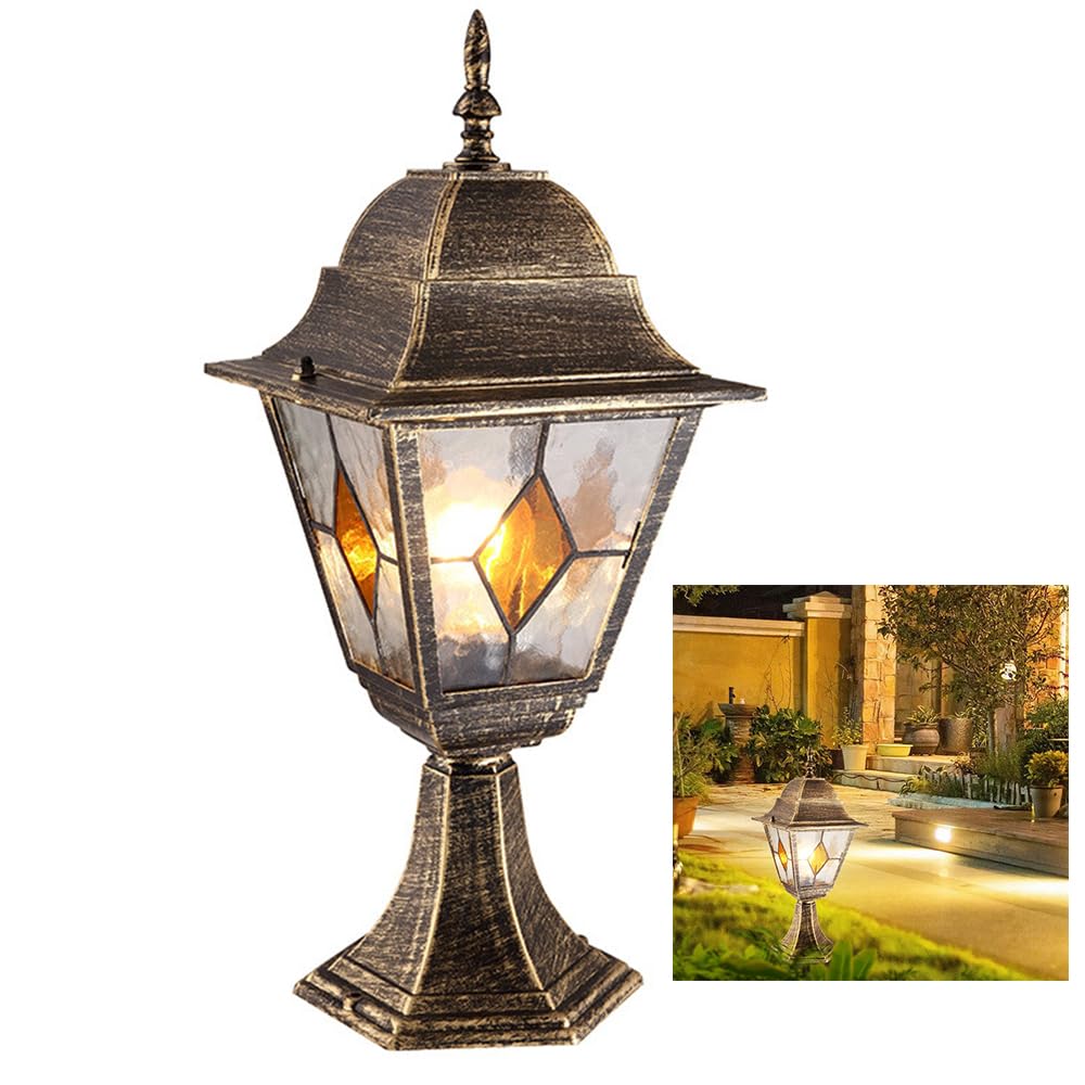 Chao Zan Traditional Vintage IP55 Garden Lantern Style Lamp Post Pillar Light E27(Bulb not Included) (027)