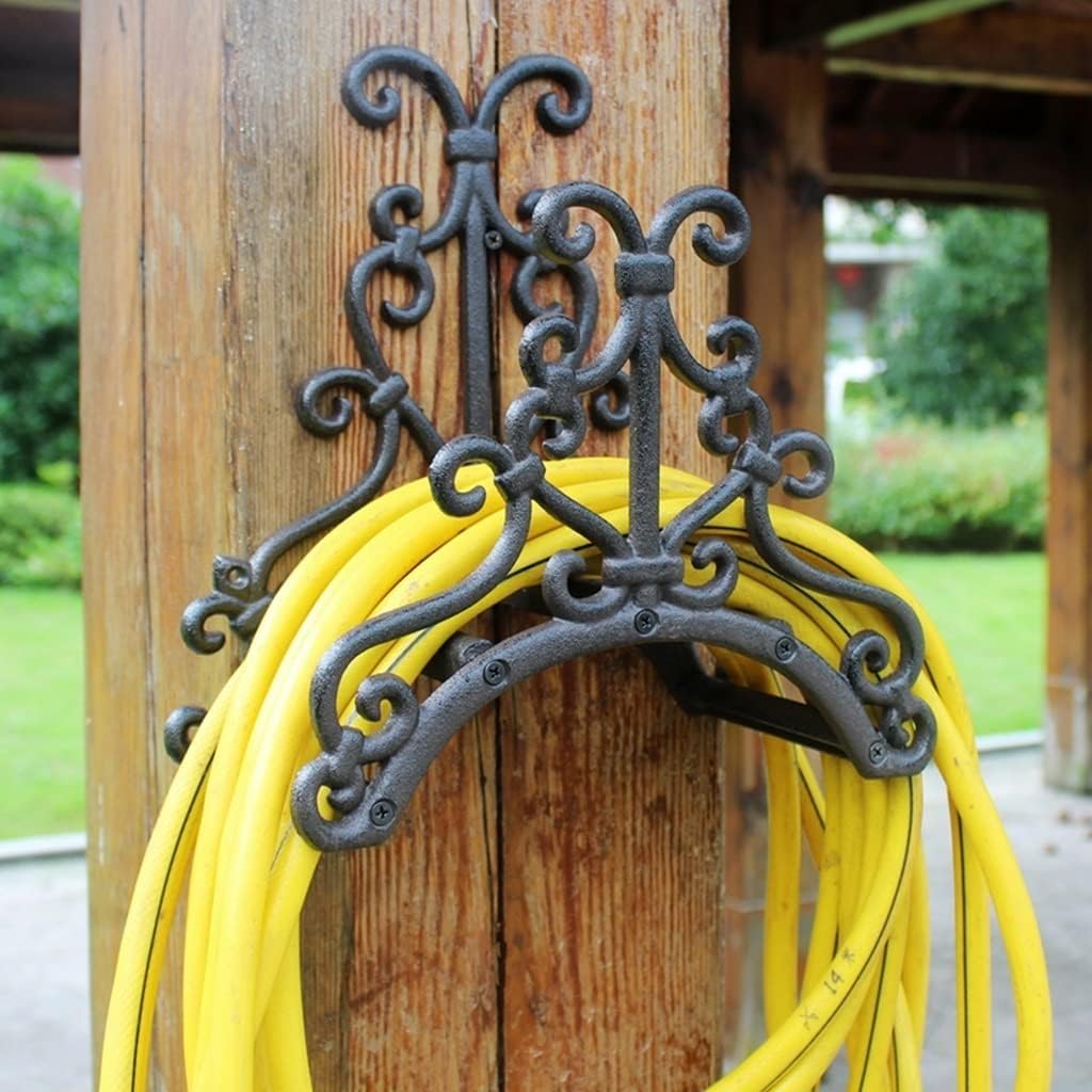Hose Holder Wall Mount Vintage Cast Iron Garden Hose Holder, Wall Mounted Water Hose Hanger,Wall Decor Holder, 28*15.5*29.5cm, Black