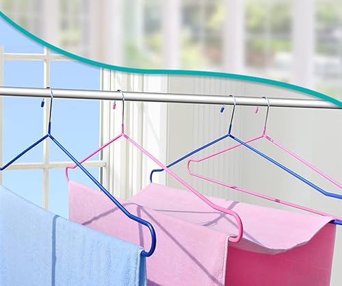 Miniatura 5 de Paquete de 2 perchas antideslizantes extra grandes para colchas, perchas de plástico de acero inoxidable, colores aleatorios