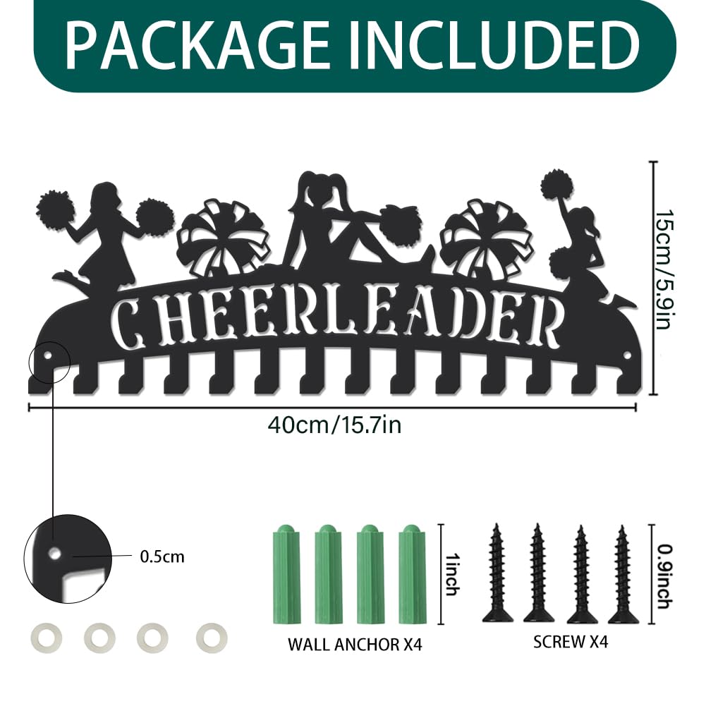 SUPERDANT Cheerleading Medal Holder Cheerleader Medal Hanger Personalised Cheerleader Medal Rack with 14 Hooks Wall Mounted Medal Display Motivating Gifts for Cheerleader - Image 2