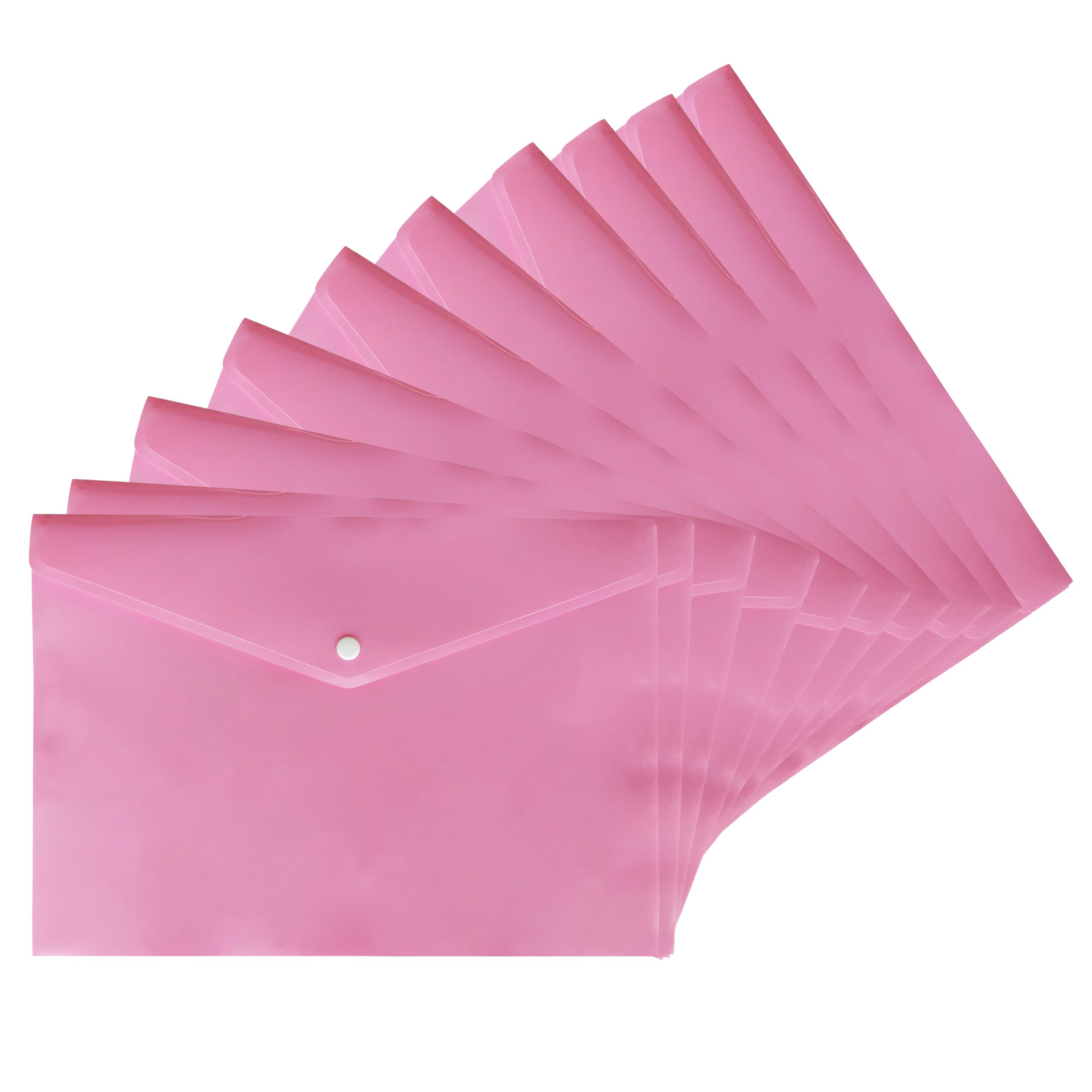 M1SS Pack of 10 Plastic Wallets A4 [33 x 23cm] Waterproof Plastic Folders for Documents Pink Popper Wallet A4 with Snap Button for Home, Office, School and Travel Stationary Paper Filing — image 1