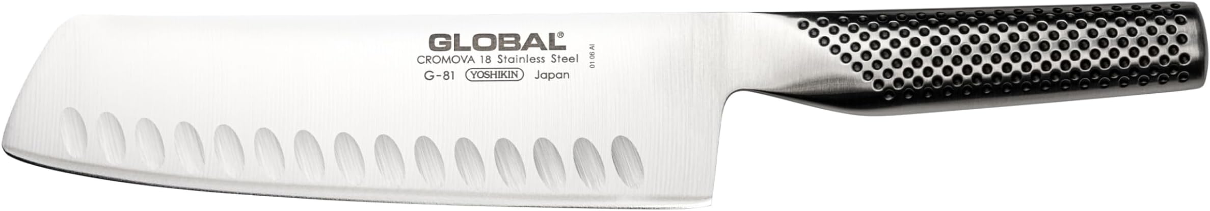 Global G-81 Vegetable Chopper Knife 18cm Fluted Blade, Versatile Japanese Kitchen Knife for Cutting & Chopping Vegetables, Premium Stainless Steel Vegetable Slicer, Made in Japan