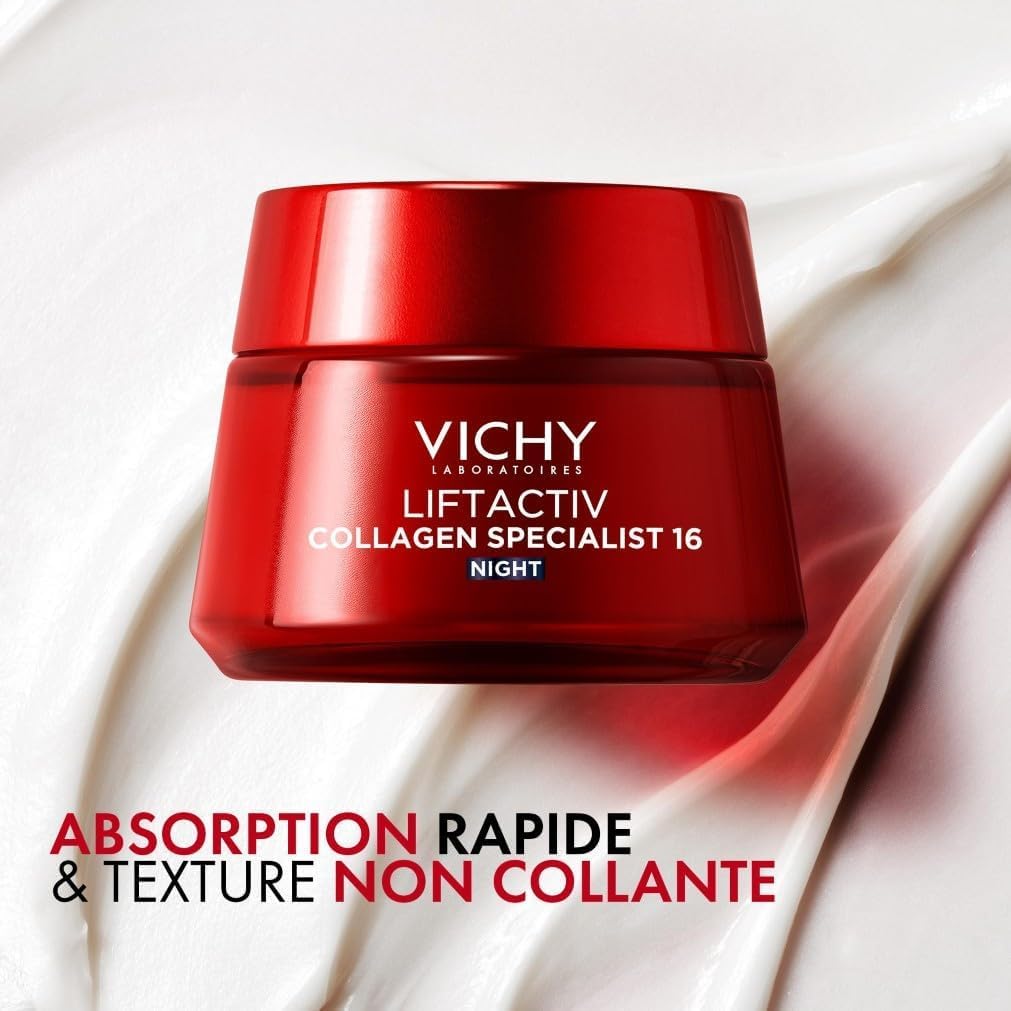 Vichy - Liftactiv Collagen Specialist - Crème de Nuit Anti-Age - Booste La Production de Collagène - Crème Visage Femme - Enrichie en Rhamnose et Acide Hyaluronique - Testé dermatologiquement