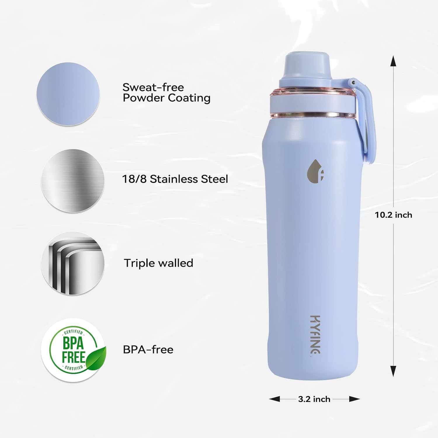 24 oz (approximately 720ml) stainless steel insulated water bottle, equipped with Tritan direct drinking cap, wide-mouth double-layer vacuum insulated bottle, BPA free (Sky Blue)