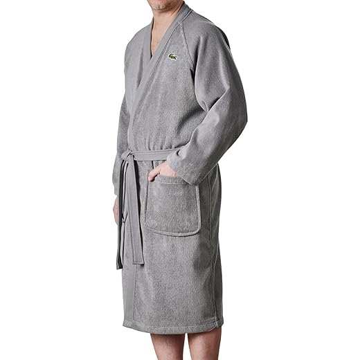 Lacoste Roupão de banho clássico 100% algodão piquê para homens e mulheres, tamanho único, cinza meteorito